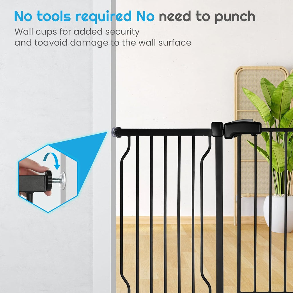 Extra Wide Baby Gate for Stairs Doorways with Door, 30" Tall 57.1-66.5" Wide Easy Install Dog Gate Indoor, Safety Metal Pressure Mounted Pet Gate with Walk-Thru Auto Close for the House, Black