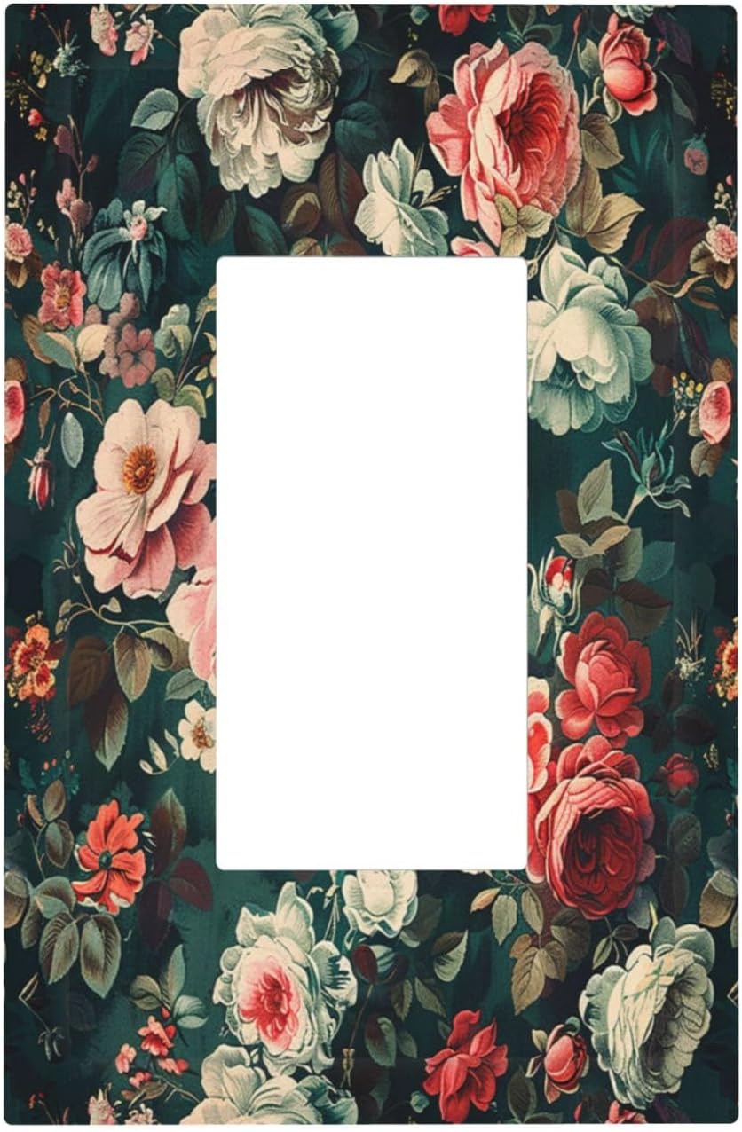 Decorative Outlet Covers Baroque Vintage Peony Flower Floral 1 Gang Single Rocker Light Switch Cover Plate Wall Plates GFCI Faceplate for Bedroom Farmhouse Decor
