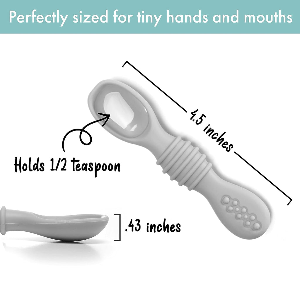 PrimaStella Silicone Chew Spoon Set for Babies and Toddlers - Safety Tested - BPA Free - Microwave, Dishwasher and Freezer Safe - Earth Shades
