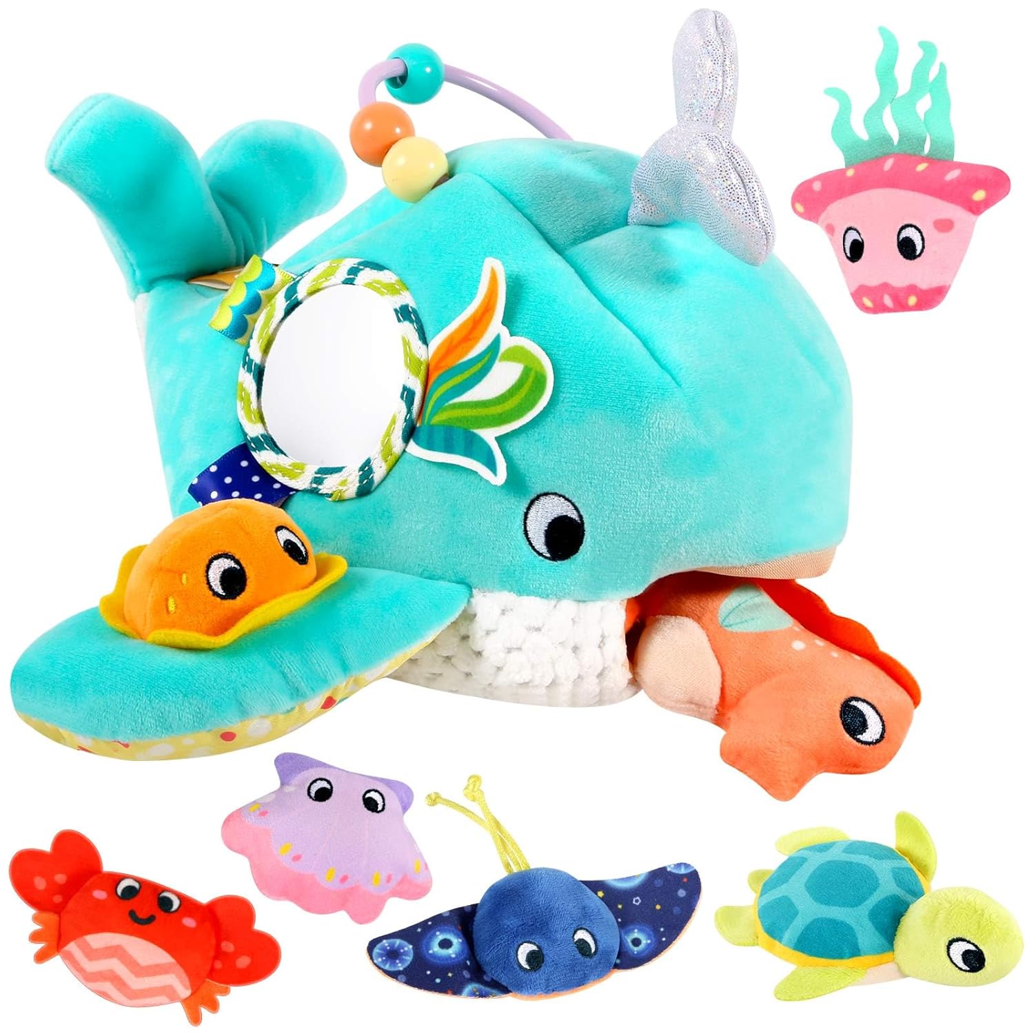 Baby Toys 6-12 Months - Soft Ocean Adventure Toy with Rattle, Crinkle Paper, Squeaker, Mirror - Baby Sensory Toys for 6+ Month Old Developmental, Montessori Toys for 1 Year Old Boy Girl Gifts