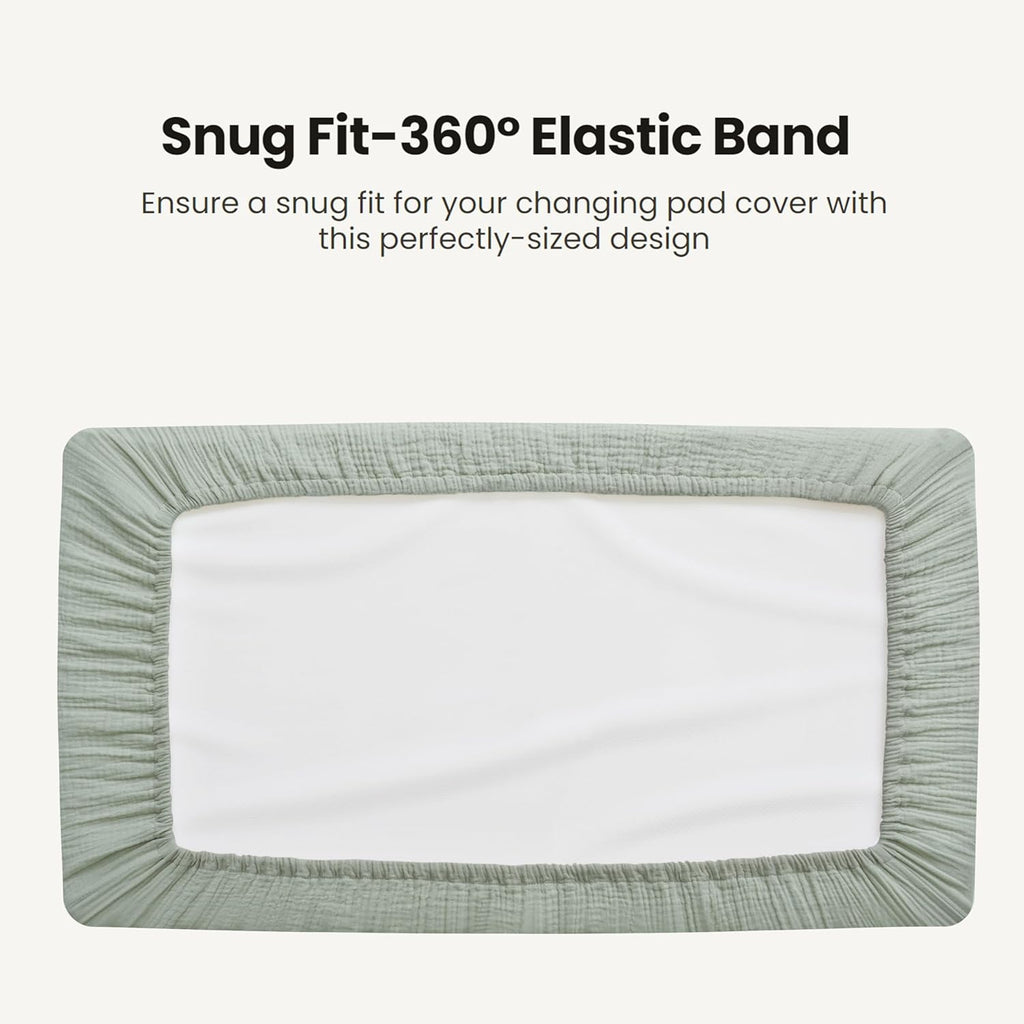 Konssy Waterproof Muslin Changing Pad Cover 2 Pack, Quilted Cotton Fitted Diaper Changing Table Cover, Soft Changing Pad Sheets for Girls Boys (Leafy,Green)