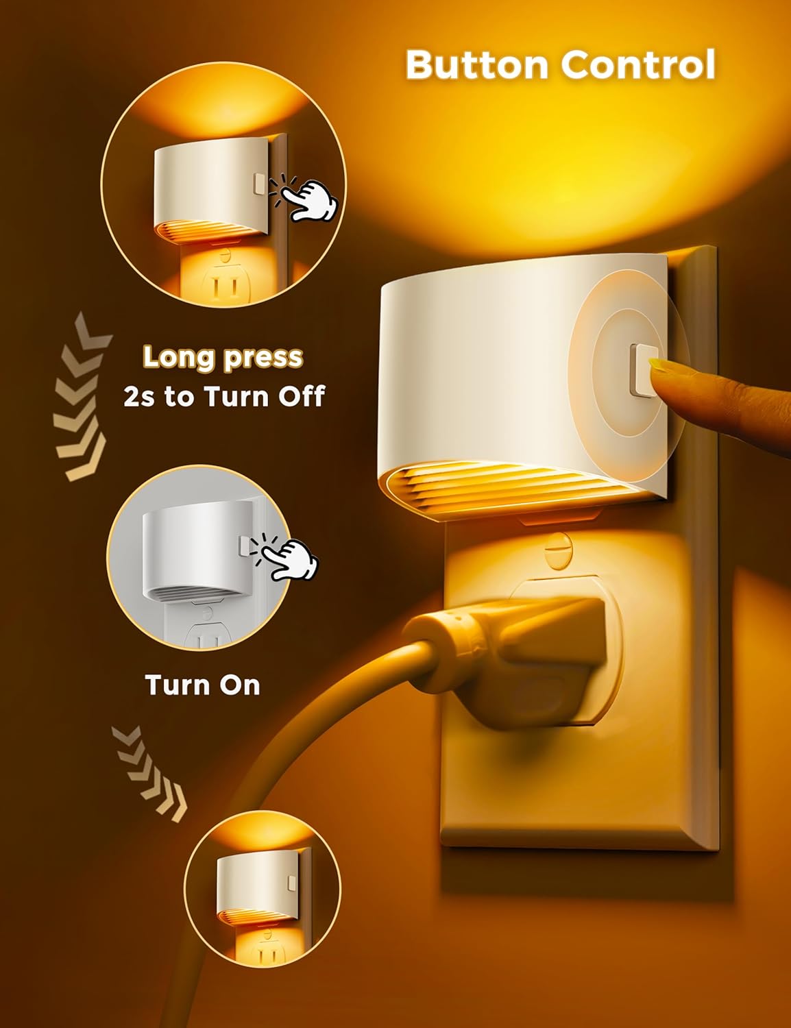 L LOHAS LED Night Light, Night Lights Plug into Wall with Dusk to Dawn Sensor, 3 Brightness Level, 2 Pack, 1600K Amber, White Housing