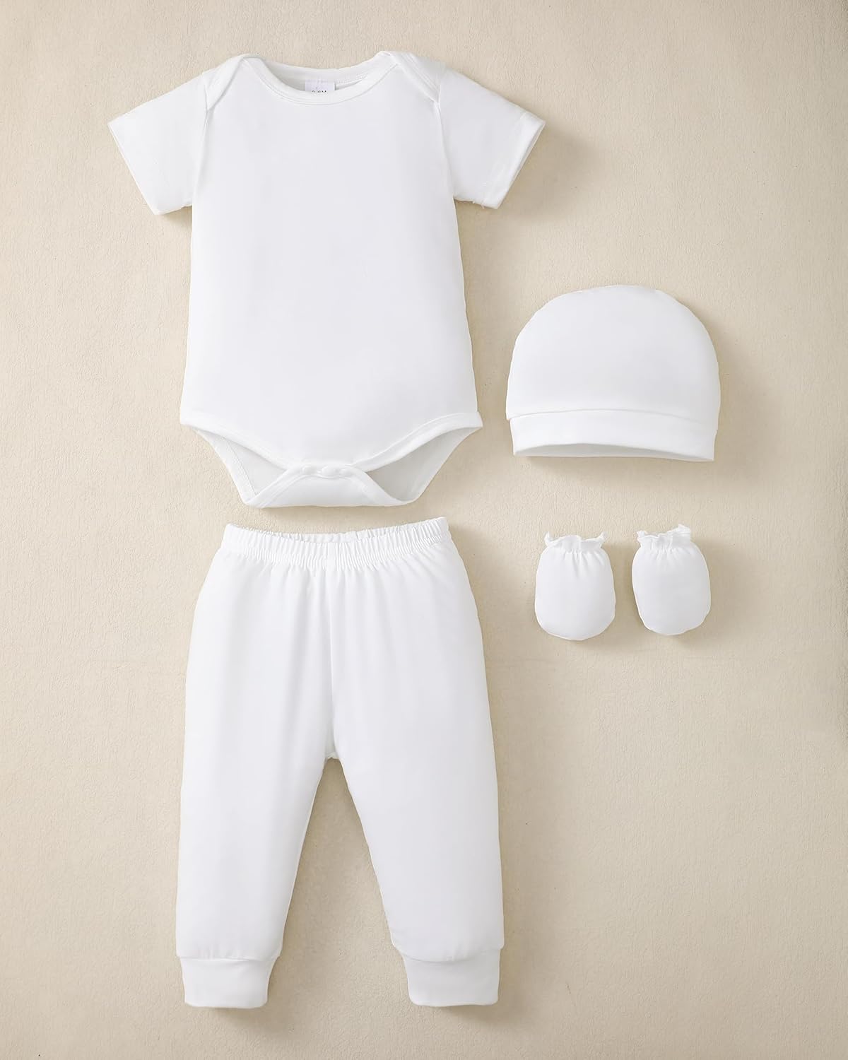 NZRVAWS Newborn Baby Boy Girl Clothes Unisex Infant Romper Pants Set Hat 4-Pack Outfits 0-12 Months 16 Pieces Toddler