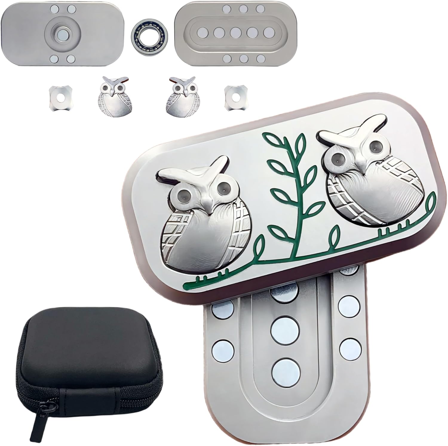 New Decompression Metal Poker Fidget Slider,Men's EDC Hand Slider,Poker Push Card Stress Relief Toys,Twig Sitting Owl Shape Design Fidget Toys,Office Desk Toys Gifts for Boyfriend and Father (Silver)