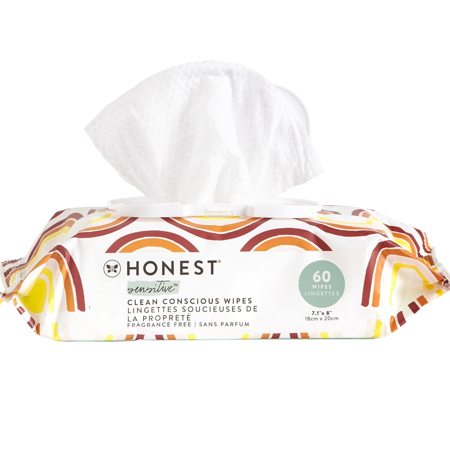 The Honest Company Clean Conscious Multi-Use Wipes | Hypoallergenic + Unscented for Sensitive Skin | Over 99% Water, Compostable, Plant Based, Baby Wipes | Rainbow, 60 Count
