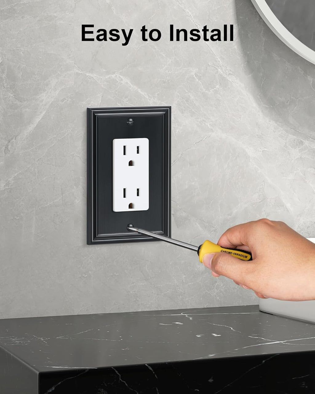 2-Pack Decorator Outlet Cover Plate, Black Decorative Switch Plates and Outlet Covers, Durable Zinc Alloy Wall Plates for Electrical Outlets, Receptacle, GFCI Outlet, Dimmer Switch