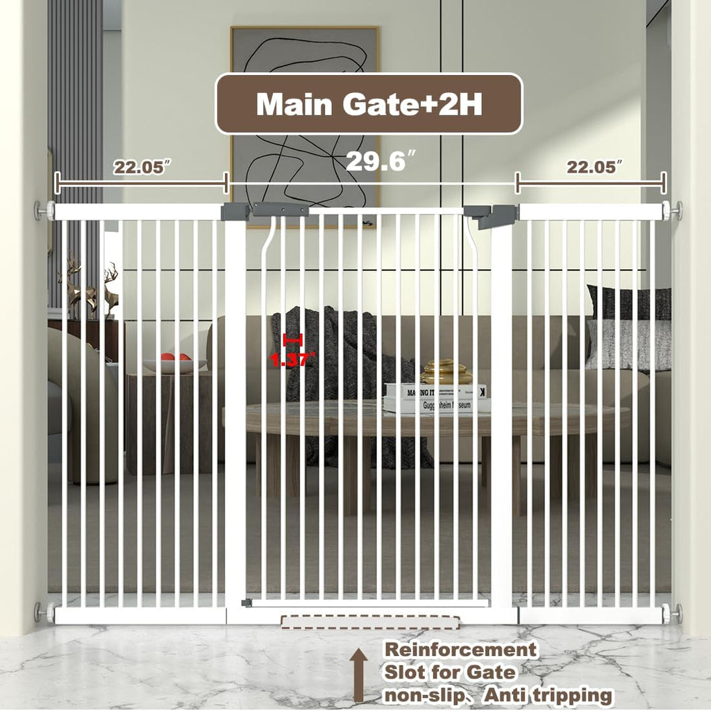 41" Extra Tall and Wide Baby Gate, 74.2-76.7'' Wide Pet Cat Gate for Doorway, Extra Wide Pressure Mounted Child Door with Expansion Kit, Metal Safe Gate, Tall Dog Gate, White