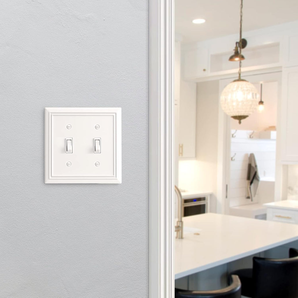 DEWENWILS White Light Switch Cover, Metal Toggle Light Switch Wall Plate, 2-Pack