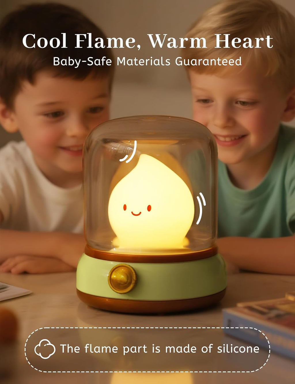 Smiley Night Light for Baby Nursery, Rechargeable Stepless Dimming Small Night Stand Lamps, Cute Forest Green Vintage Lamp Decor Essentials for New Mom, Kids, Baby, Toddler