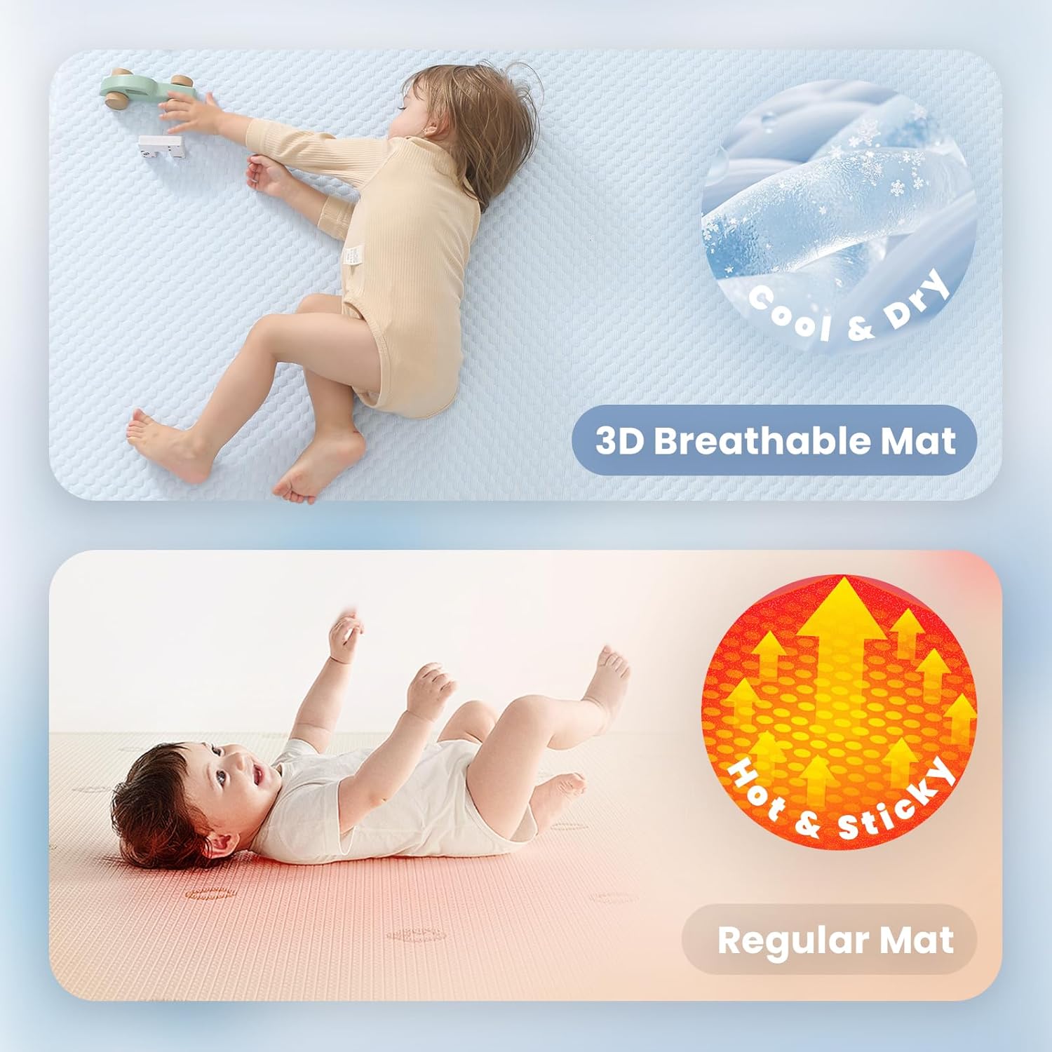 Baby Play Mat for Summer,1.3 Thick Memory Foam Cooling Floor Tummy Time Mat, Soft & Breathable, Non-Slip Rectangular for Toddlers’ Playtime & Rest(Light Blue,39"x59")