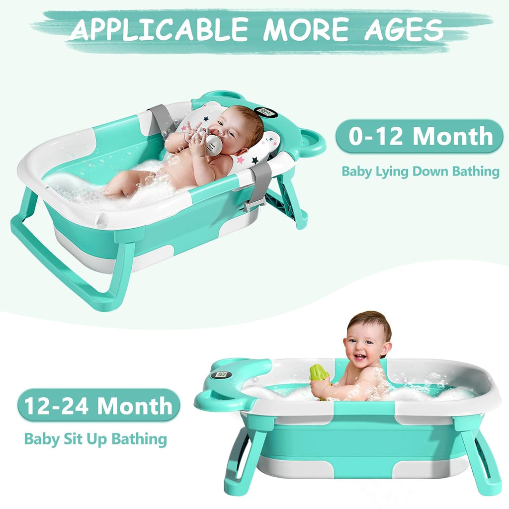 TPN Collapsible Baby Bathtub, Baby Bath Tub with Soft Cushion & Real-Time Thermometer, Baby Bathtub Infant to Toddler Tub (0-36 Months), Portable Newborn Travel Bath tub