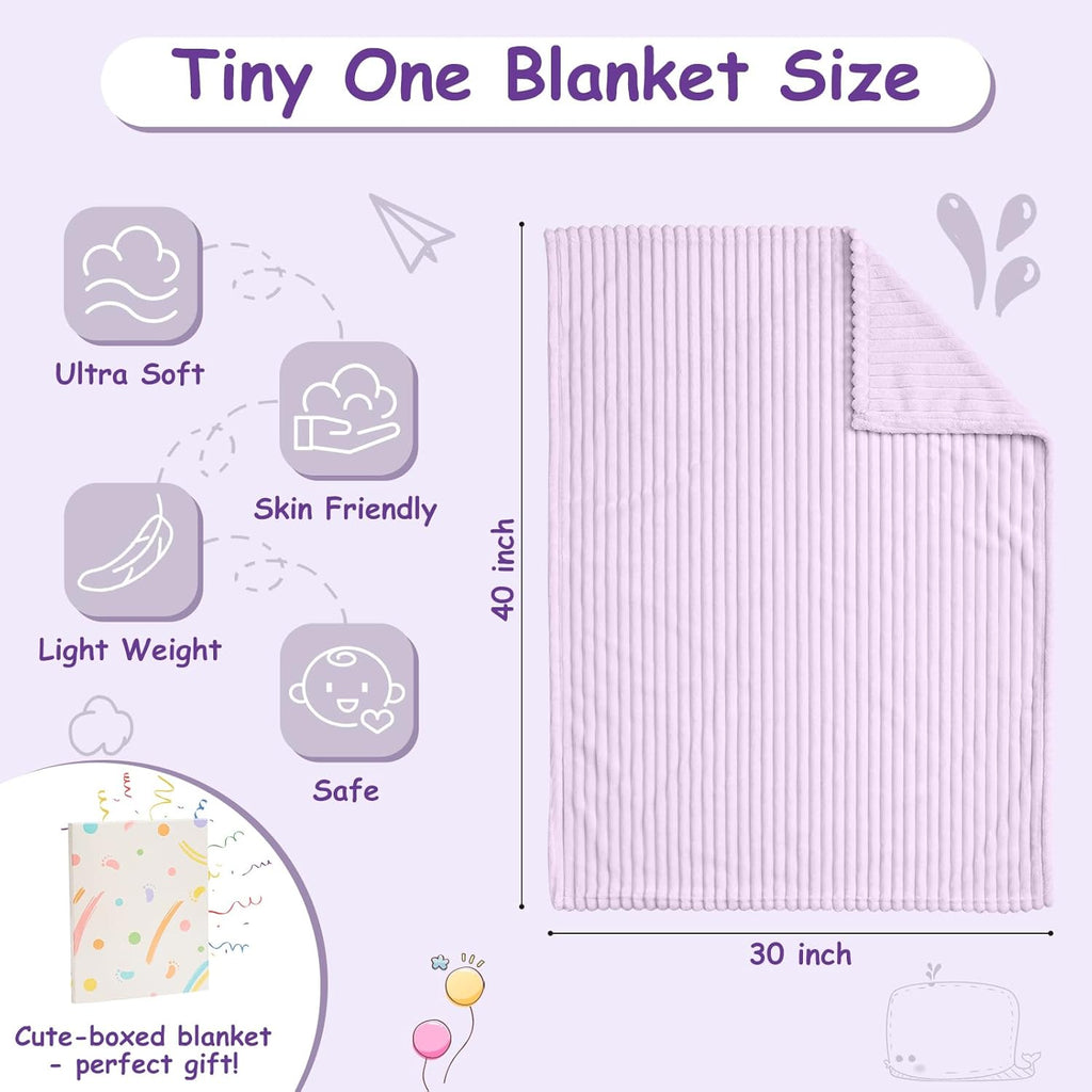 Soft Fleece Baby Blanket Ultra Cozy Baby Blankets for Girls Warm and Lightweight Infant Toddler Newborn Receiving Gift with Reversible Stripes for Crib Stroller, 30x40 Inch, Light Purple