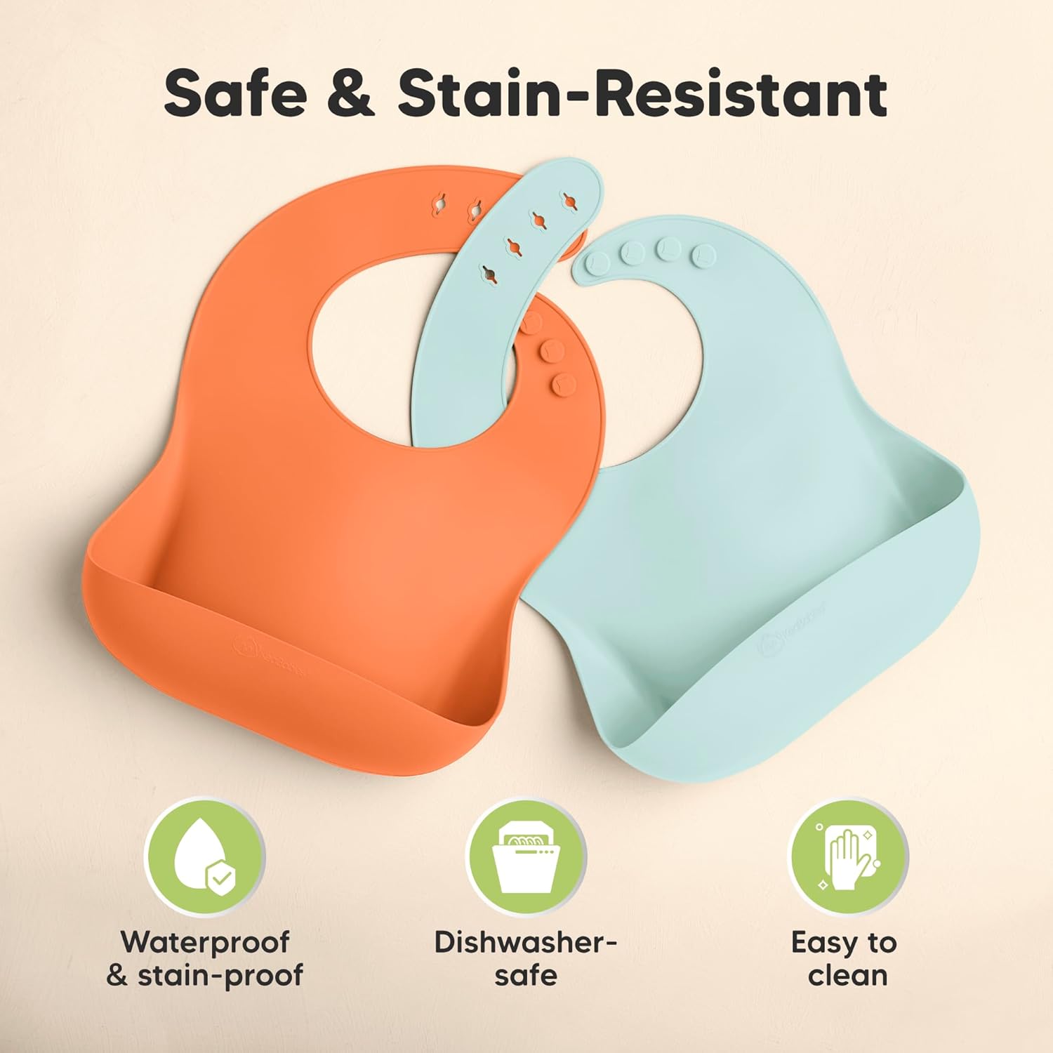KeaBabies 2-Pack Silicone Baby Bibs for Eating - Sturdy Food-Grade Silicone Bibs for Babies Girl, Boy, Large Food Catcher, Clean & Put On Easily, Waterproof Toddler Feeding Essentials (Amaze)