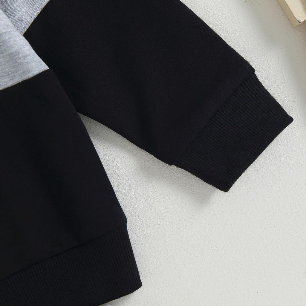 Kupretty Toddler Baby Boy Fall Winter Clothes Color Block Long Sleeve Sweatshirt Pullover Tops + Joggers Pants Outfit Set