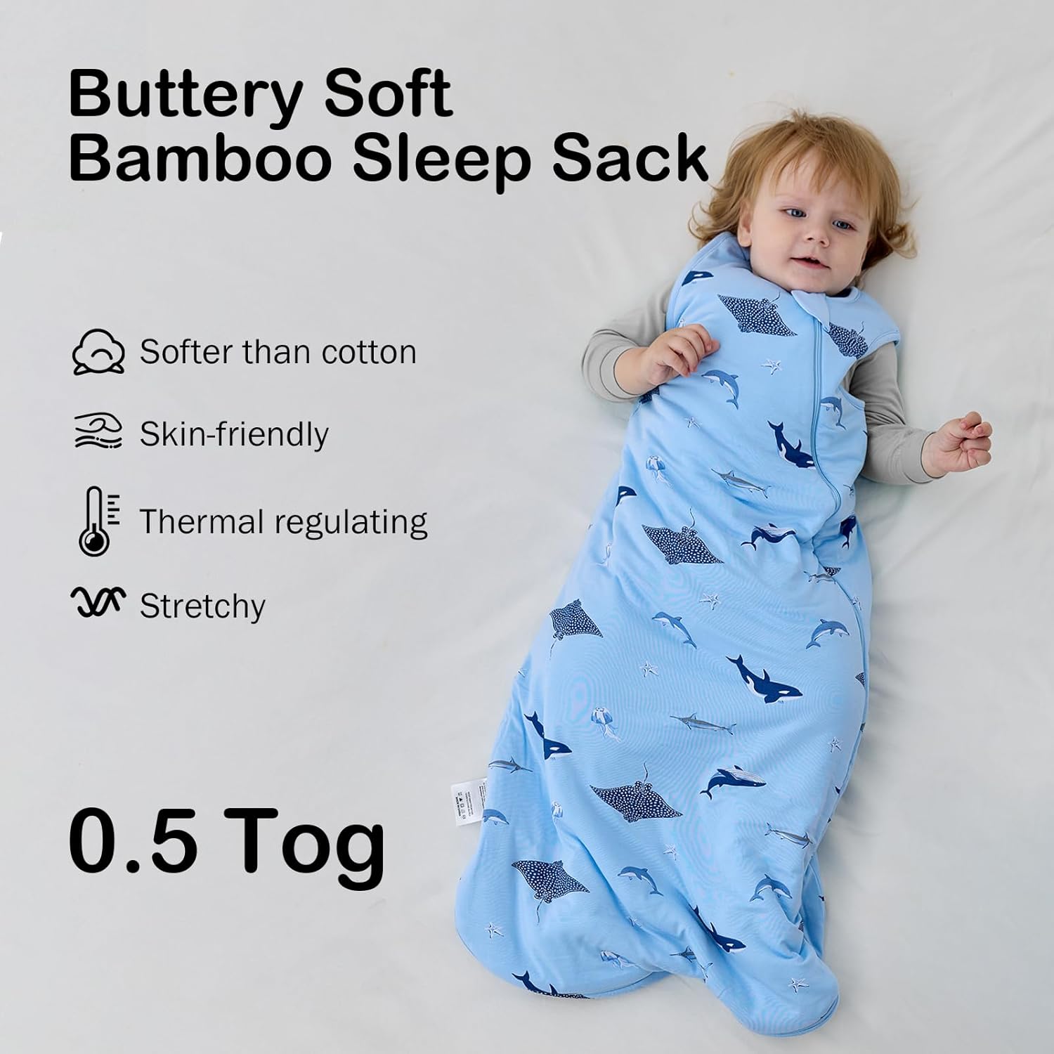BubblePanda Rayon Made from Bamboo Sleep Sack 6-12 Months 0.5 Tog Soft Lightweight Toddler Sleep Sack for Babies 2-Way Zipper Wearable Blanket Baby 6 Months
