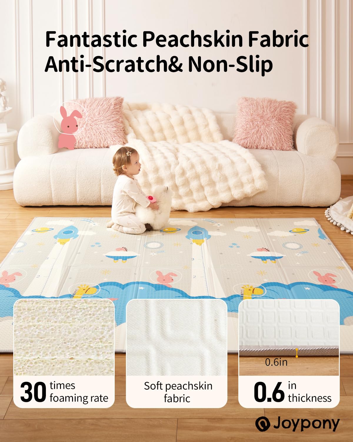 Baby Play Mat 79x71x0.6 inches, Fabric Cloth Surface Extra Large & Thick Foldable Play Mats, Waterproof & Anti-Slip Portable with Travel Bag