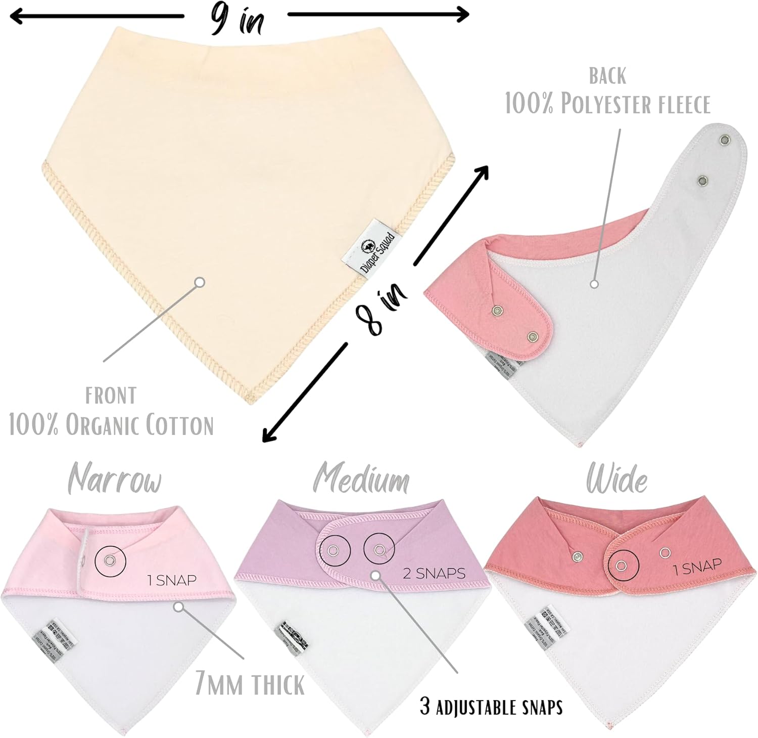 DiaperSquad's Baby Bibs for Drooling and Teething, Bibs for Boys, Baby Girl - Solid Cotton Baby Drool Bibs