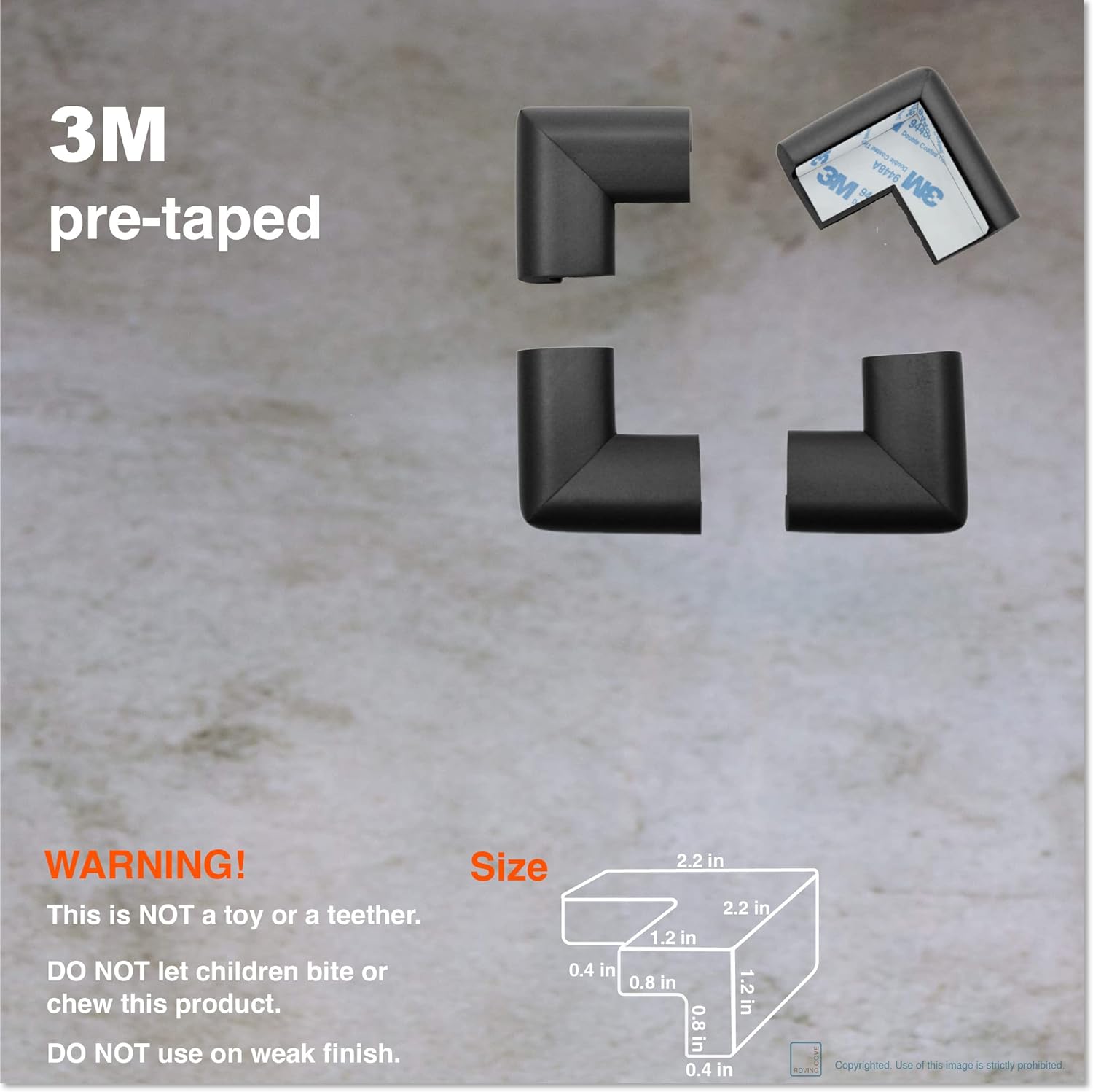 Roving Cove HeftyFit Corner Protector for Baby (8 Large Corners), Heavy-Duty Soft Rubber Foam Furniture Corner Bumper Guards, 3M Adhesive Pre-Taped, Onyx Black