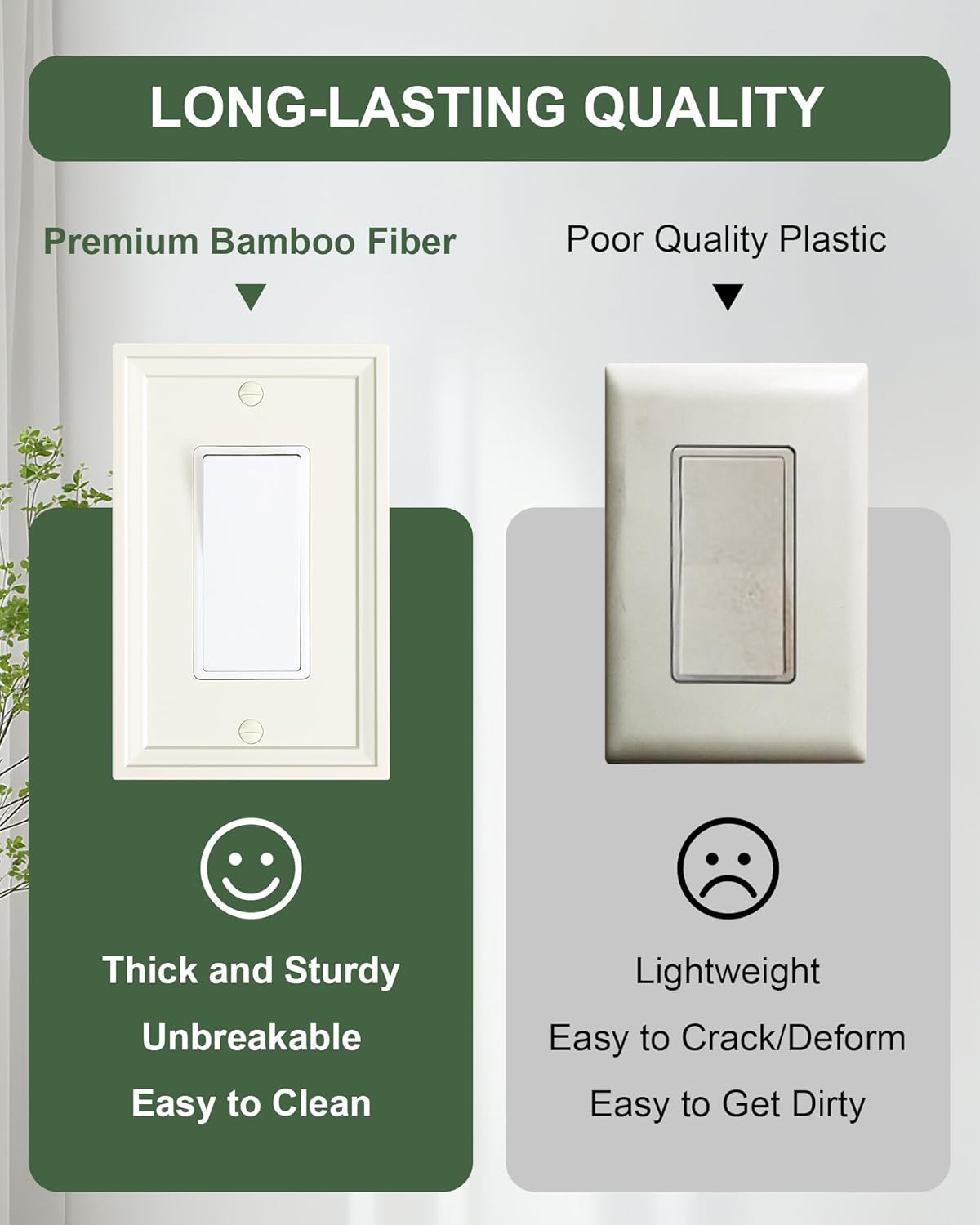 4-Pack Decorator Outlet Cover Plate, Light Almond Modern Decorative Switch Plates and Outlet Covers, Natural Bamboo Fiber Wall Plates for Electrical Outlets