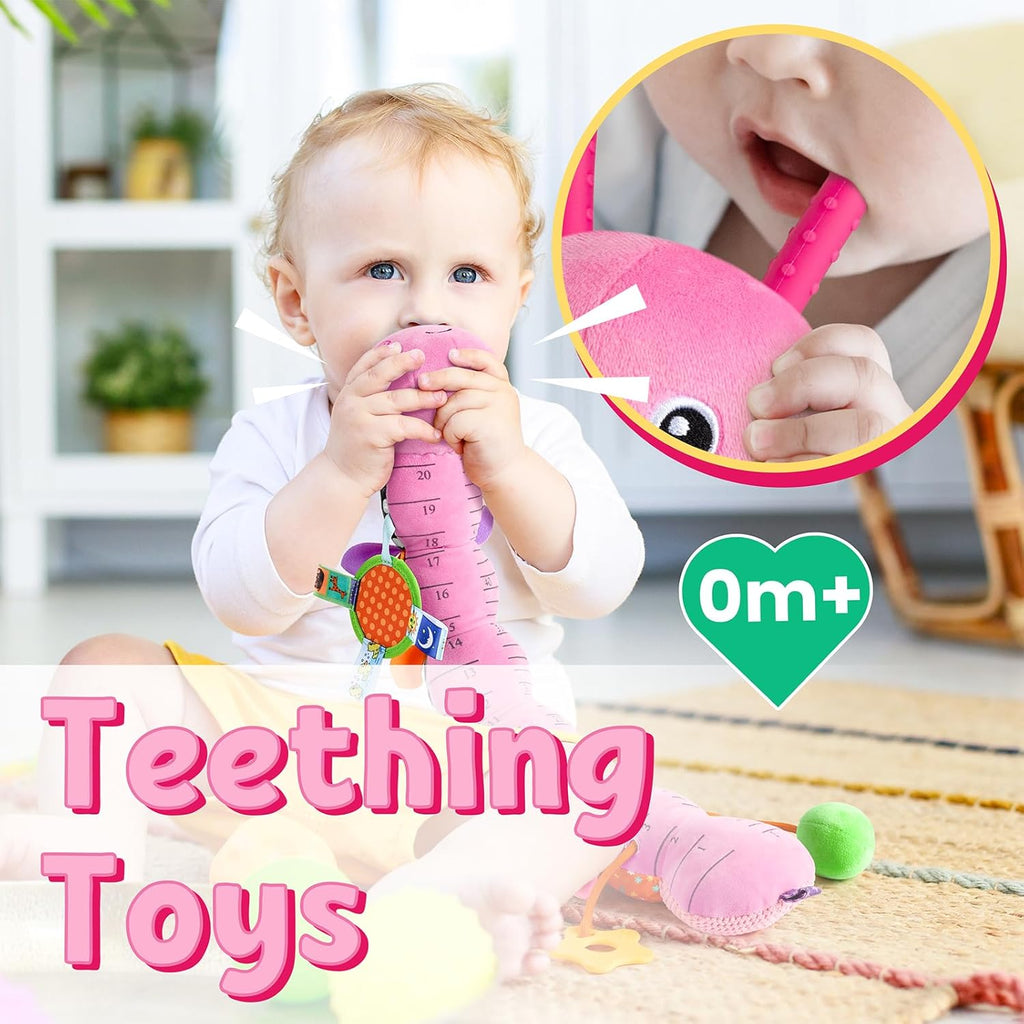 LIGHTDESIRE Baby Toys Musical Caterpillar,Infant Toys Stuffed Animals with Ruler Design,Mirror,Pull String&Ring Bell,Baby Teething Toys for Tummy Time Toys Newborn Gifts 3 6 12 Months(Pink,Leafy Limb)