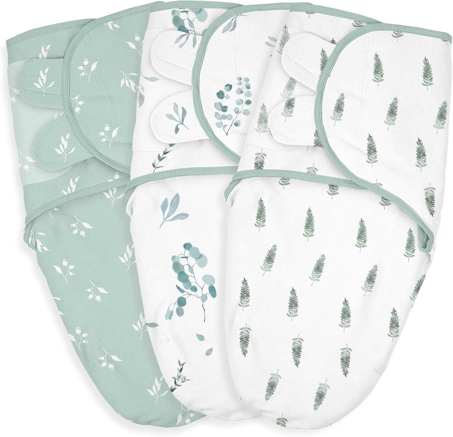 Baby Swaddle Sacks, 3-Pack Newborn Organic Cotton Swaddle Wrap, Adjustable Swaddling Blankets, Nursery Swaddling Essentials for Newborn 0-3 Months, Infant Shower Items Gift (Leaves & Trees)