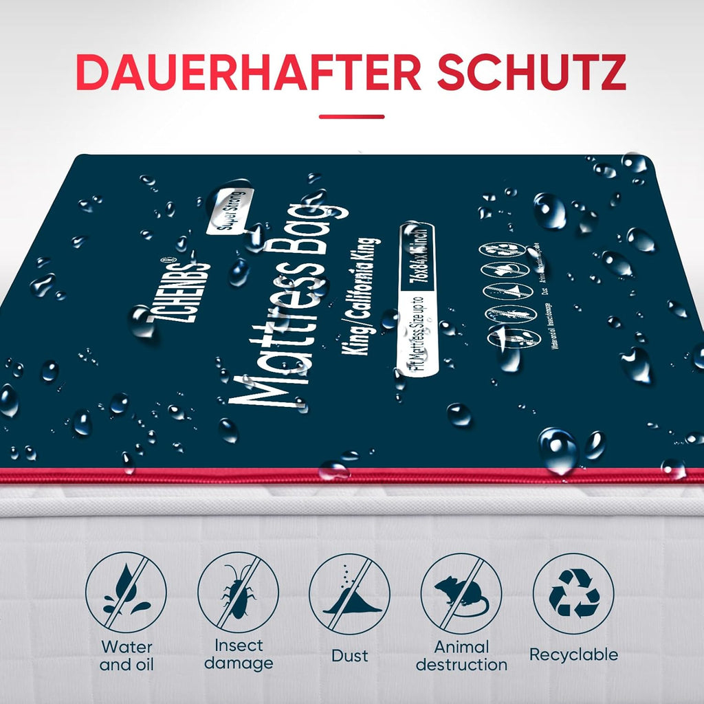 ZCHENBS® – Mattress Bags for Moving and Storage,Mattress Bag with Zippers,5 Mil Ultra-Thick Bed Bag,Waterproof,Anti-Tear,Heavy-Duty Mattress bag (Black, King/California King-(2 Pack))