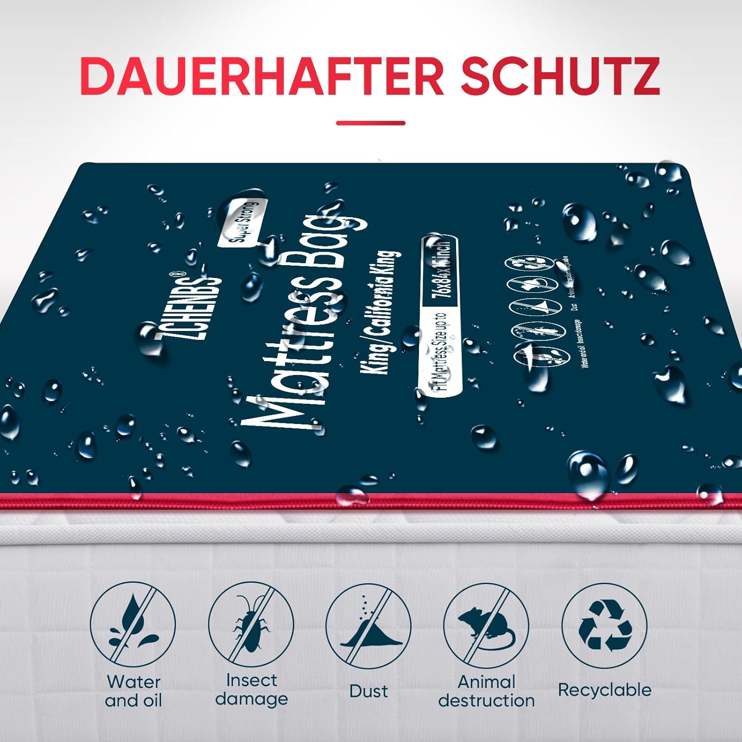 ZCHENBS® – Mattress Bags for Moving and Storage,Mattress Bag with Zippers,5 Mil Ultra-Thick Bed Bag,Waterproof,Anti-Tear,Heavy-Duty Mattress bag (Black, King/California King-(2 Pack))