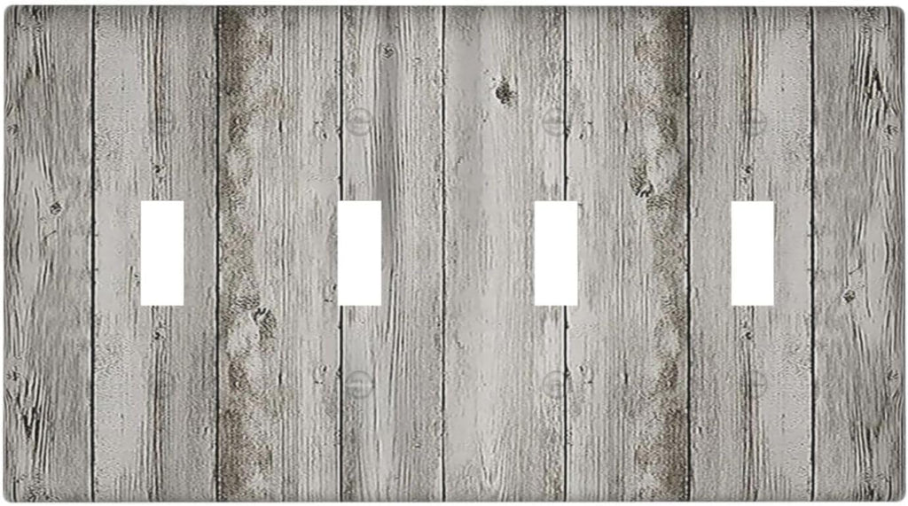 Light Switch Covers Farmhouse Rustic Grey Barn Door Wood Quad Toggle Electrical Faceplate 4 Gang Wall Plate Decorative Switch Plates for Bedroom Cabin Decor