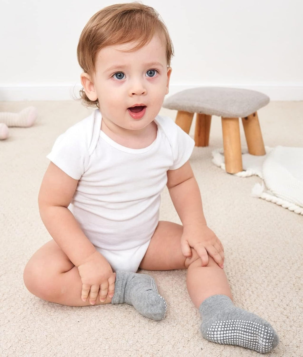 Zaples Baby Non Slip Grip Ankle Socks with Non Skid Soles for Infants Toddlers Kids Boys Girls