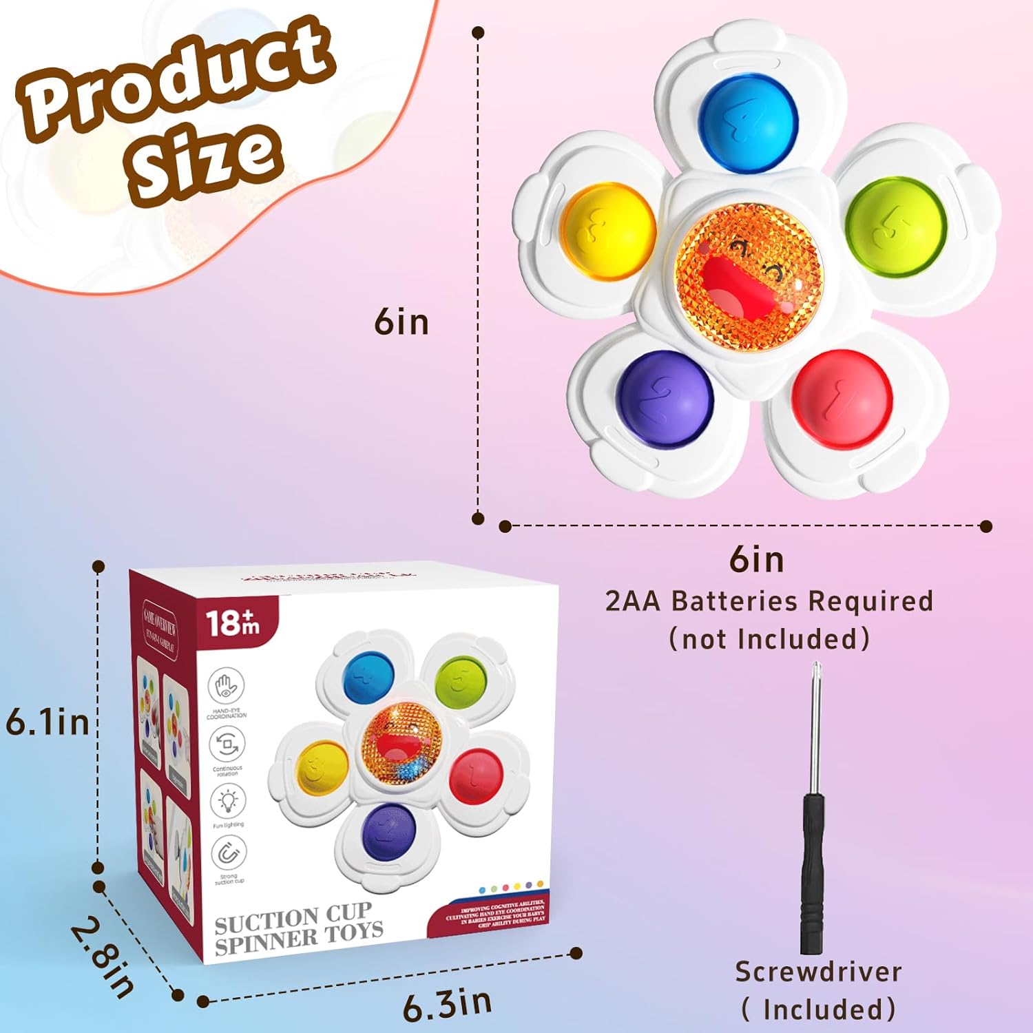 Suction Spinners Baby Toys, Sensory Toys for Toddlers 1-3, Spinner Toys for Babies 12-18 Months, High Chair Toys Baby Travel Essentials for Flying, Birthday Gift for 1 Year Old Boy Girls