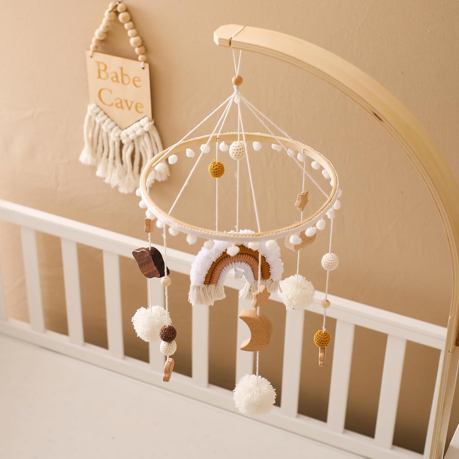 Baby Crib Mobile for Boys Girls Rainbow Nursery Mobile Gender Neutral Hand-Crocheted Mobile Ceiling Mobile - Rainbow, Clouds, Moon