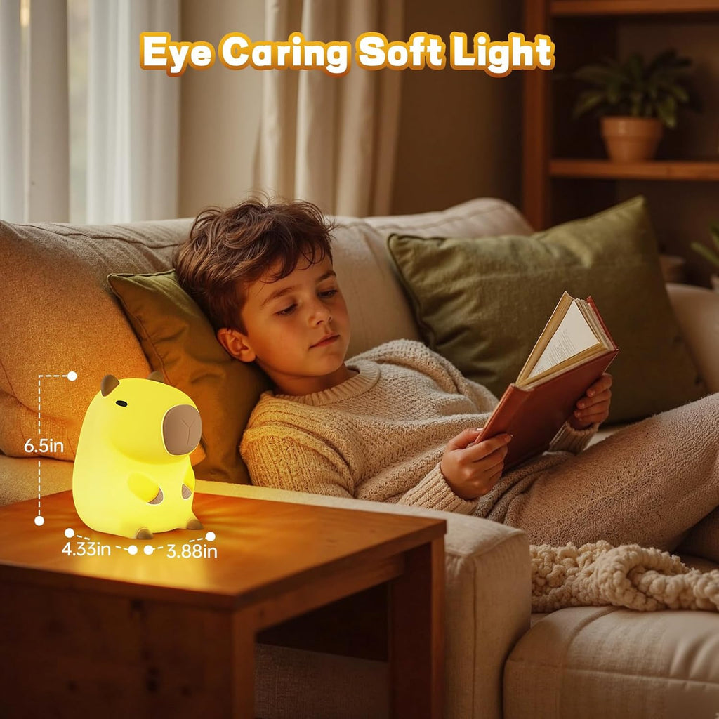 Capybara Night Light for Kids, Cute Capybara Lamp Silicone Baby Nursery Night Lamp, Dimmable Squishy Touch Bedside Lamps, Adorable Rechargeable Animal Lamps Gifts Kawaii Room Decor for Kids Girls Boys