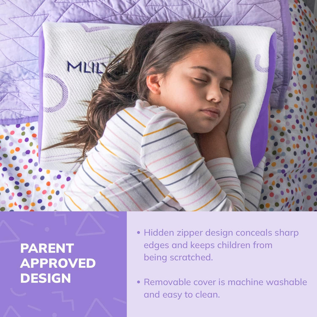 MLILY Kids Pillow for Sleeping, Adjustable Kids Memory Foam Pillow for Bed Set, Breathable and Soft Pillows for Kids Boy Girl, CertiPUR-US Certified, 12x20 Inch, Purple