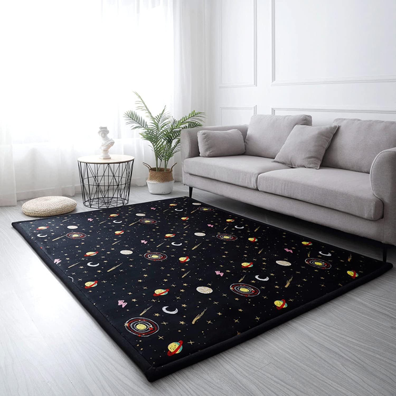 Loartee Coral Velvet Area Rug - 1" Thick Memory Foam Baby Play Mat, Washable Toddler Carpet, Home Decor for Living Room, Nursery, Kids Bedroom, Astral Black, 5'11"x6'7"