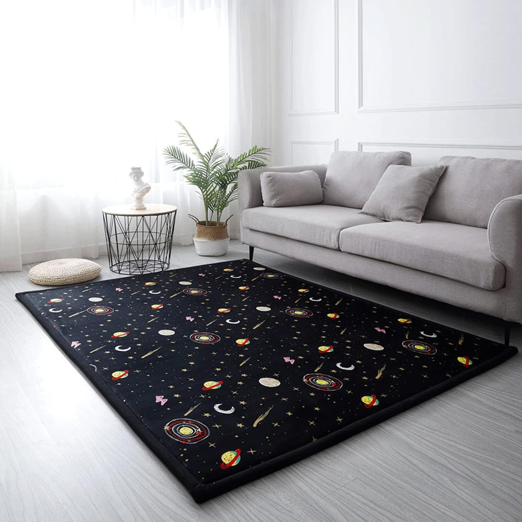 Loartee Coral Velvet Area Rug - 1" Thick Memory Foam Baby Play Mat, Washable Toddler Carpet, Home Decor for Living Room, Nursery, Kids Bedroom, Astral Black, 4'11"x4'11"