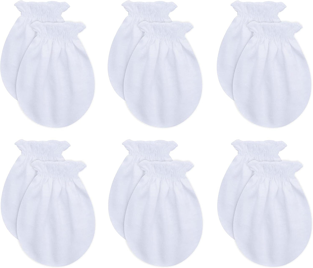 RATIVE Newborn Baby Cotton Gloves Sleep Sleeping No Scratch Mittens Mitts Set for 0-6 Months Unisex Neutral Boys Girls (6 pairs/white)