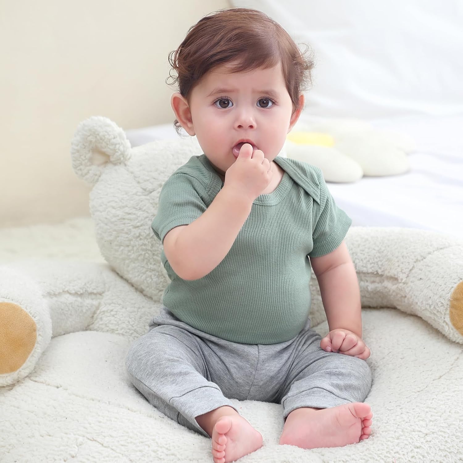 Baby Bodysuit 6 Pack Soft Mixed Ribbed Short Sleeve Romper Infant Boy Girl Clothes Set