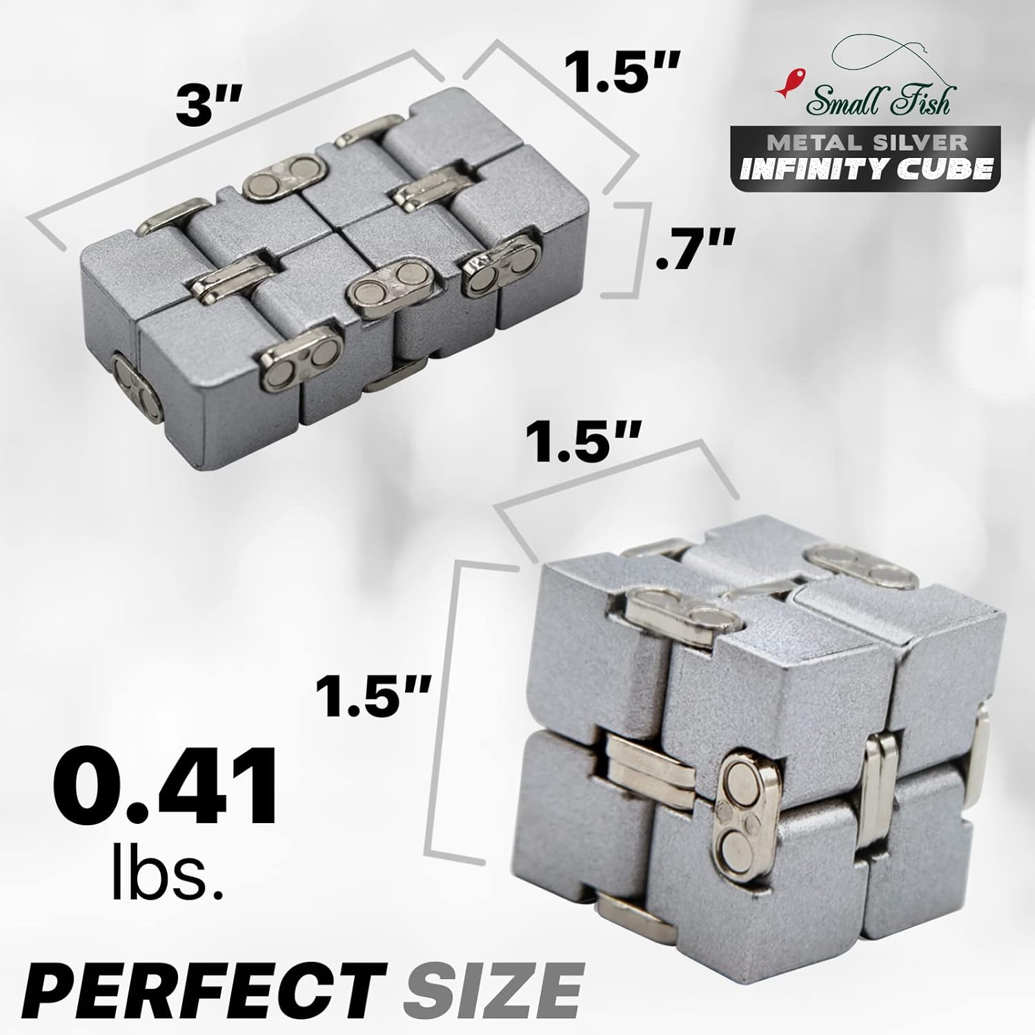 Metal Infinity Cube Toy for Kids, Teens, and Adults, Best Desk Gadget and Sensory Tool for Fidgeting, Anxiety, and Stress Relief, Cool Office Decor and Gift for Men in Metal Aluminum Fidget Toy
