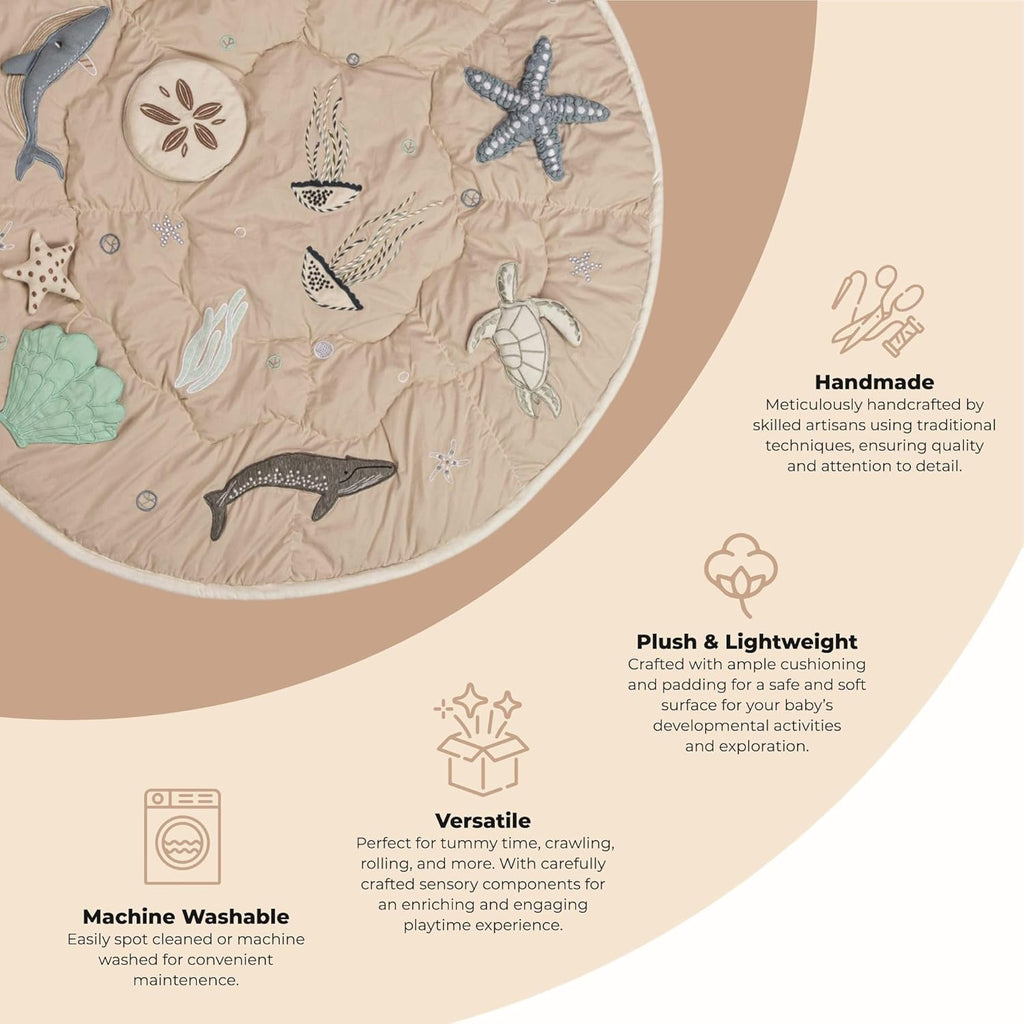 Crane Baby Activity Mat, Interactive Baby Play Mat for Boys and Girls, Sea Life, 36" x 36", Stimulating Baby Toys & Mirror, Infant Play Mat, Tummy Time Baby Floor Mat, Kids Play Mat, Tummy Time Mat