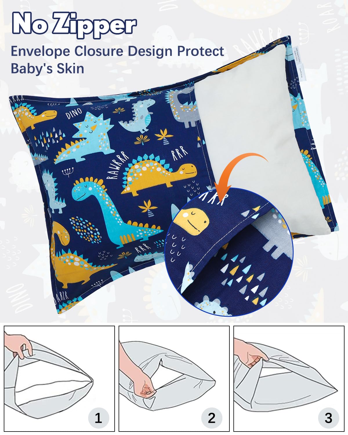 ALVABABY Toddler Pillowcases 2 Pack Organic Cotton Kids Pillow Cover Fit 13"x 18" or 12"x18" Envelope for Girl Boy Sleepy Travel