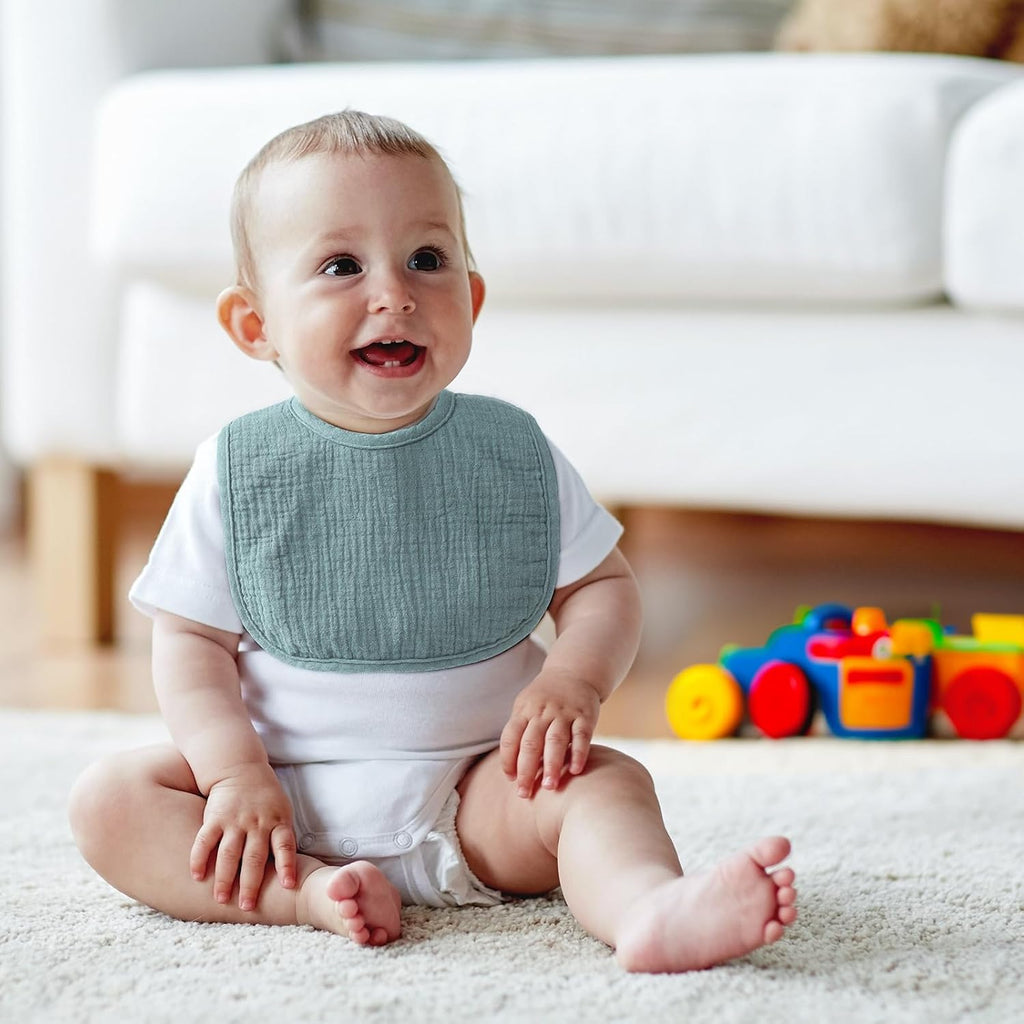 6-Pack Muslin Baby Bibs for Unisex Boys Girls, Cotton Baby Drool Bibs, Drooling and Teething Bibs for Infant