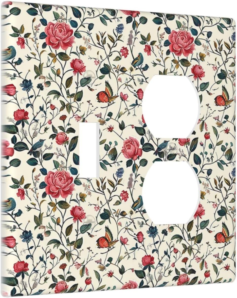 Wallplates Vintage Flowers Rose Leaf Bird Butterfly 1 Toggle 1 Duplex Switch Plate Electrical GFCI Faceplate Decorative Light Switch Covers for Bedroom living Room Decor