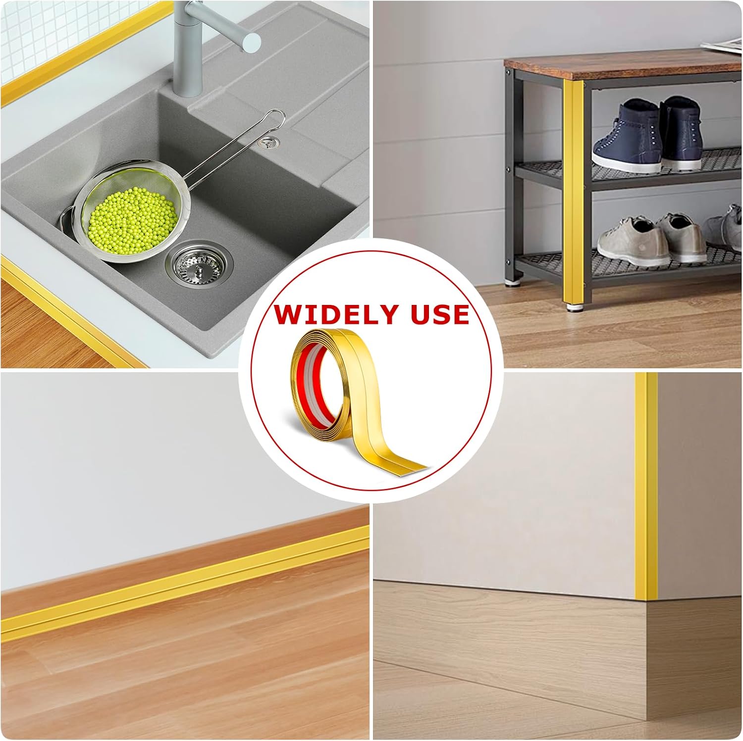 Flexible Wall Corner Protector Moulding Trim Peel and Stick Wall Corner Guards Edge Protector Self Adhesive Molding Trim Strip for Edge Ceiling (Gold, 0.8 in x 10 Ft)