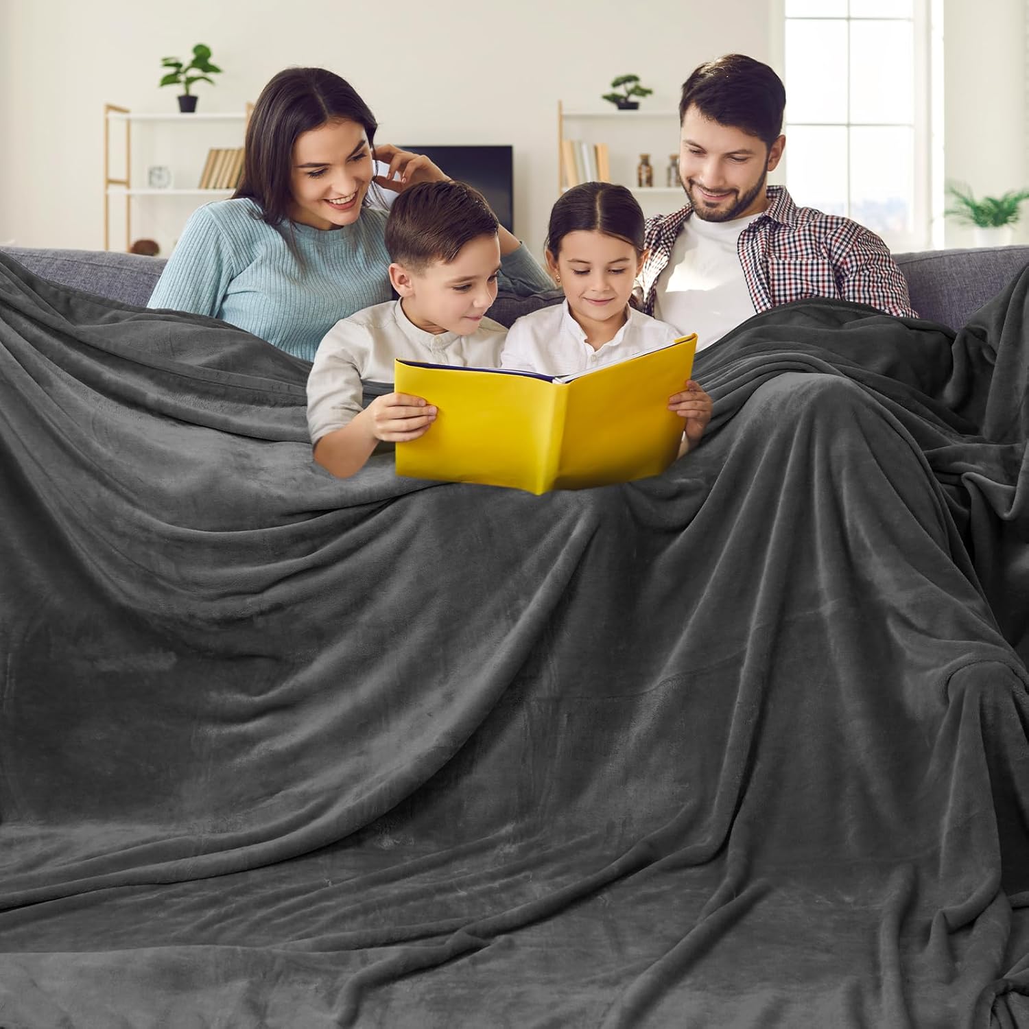 PHF Oversized King Fleece Blanket 120"x120", No Shed No Pilling Big Soft Blanket, Extra Large 10'x 10' Lightweight for Bed, Sofa Travel and Camping, Suitable for All Season, Dark Grey