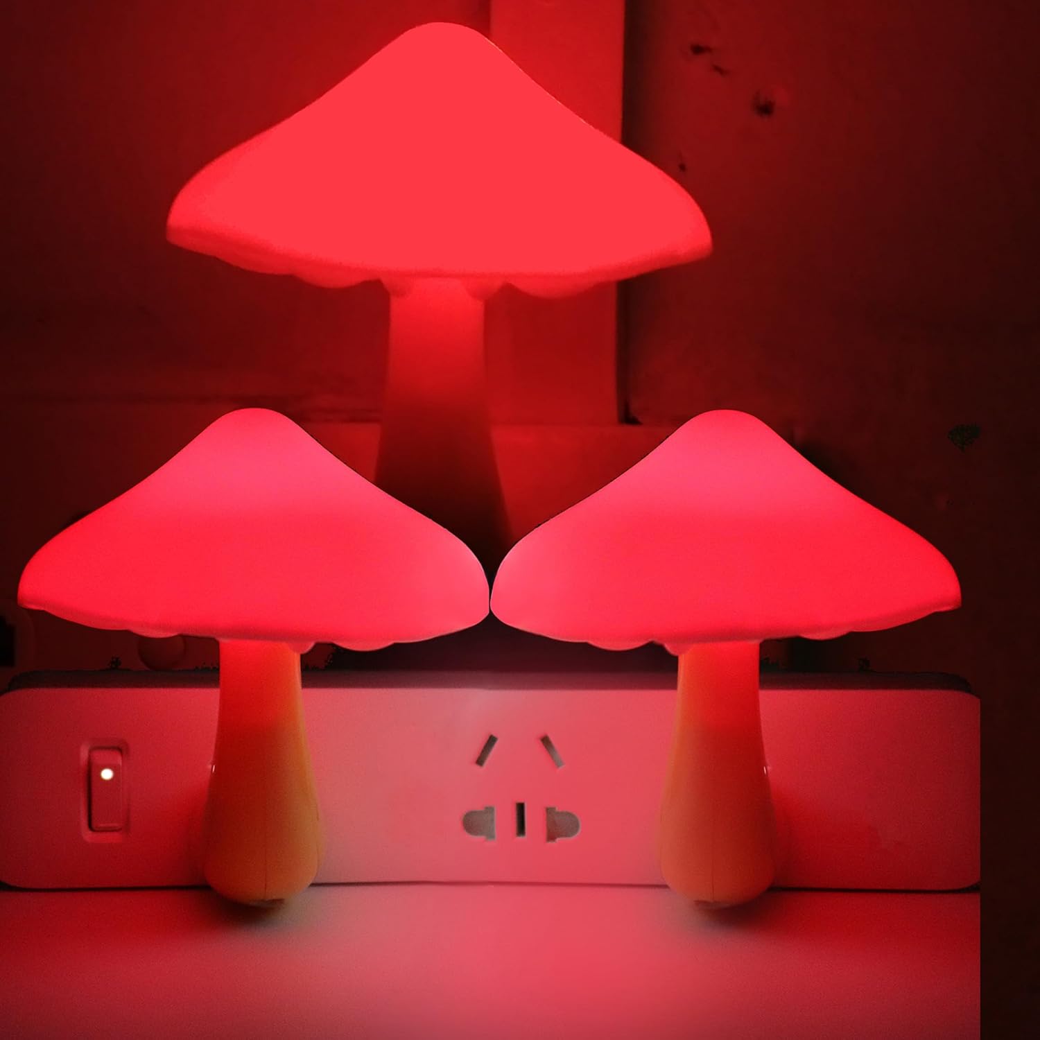 AUSAYE 3 Pack Sensor LED Night Lights Plug in Lamp Mushroom Light for Adults Kids NightLight Bedroom,Bathroom,Toilet,Hallway,Stairs,Kitchen,Basement Red