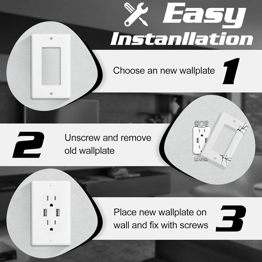 Decorator Wall Plate 1-Gang Light Switch Plate Outlet Cover,Unbreakable Polycarbonate Thermoplastic, White (10-Pack, Single Decorator-White)