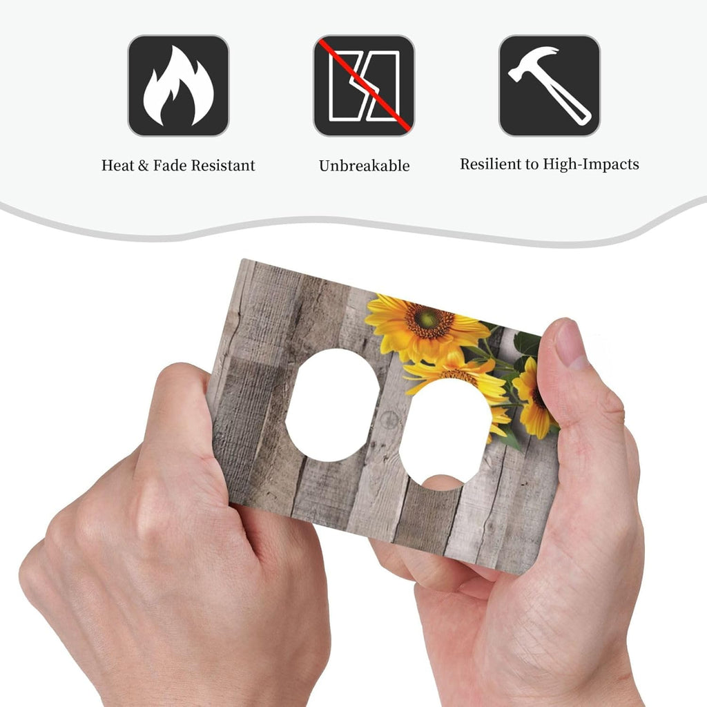 Sunflower Rustic Brown Gray Wood Outlet Covers 1 Gang Duplex Light Switch Cover Decorative Switch Plates Electrical Receptacle Faceplate Wall Plate for Farmhouse Home Decor