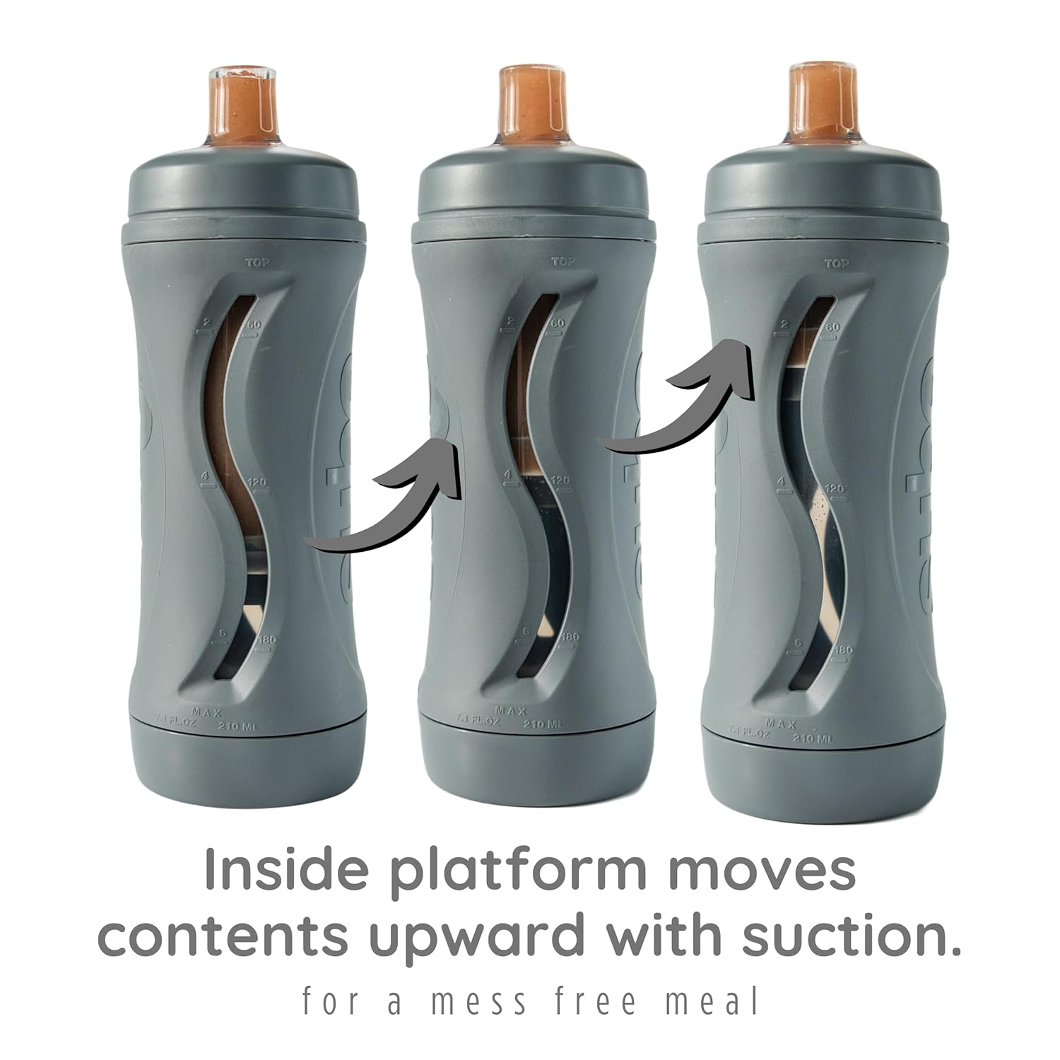 Subo Baby Food Bottle | No Mess Baby Toddler Self Feeder | Squeeze Free Design for Purees, Smoothies, Yogurt, Oatmeal, or Thickened Liquids | Reusable Silicone Washable Cup (Charcoal)