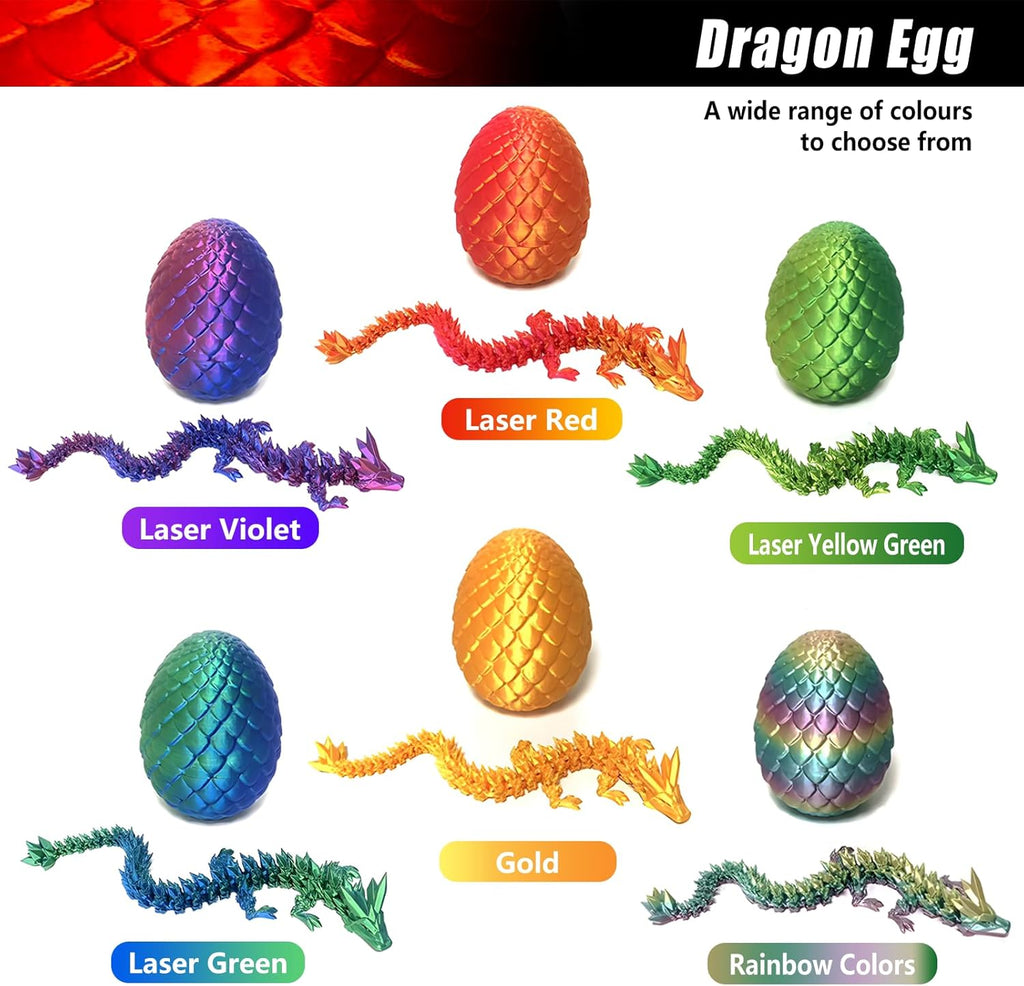 Easter Dragons 3D Printed Dragon Egg with Dragon Inside Crystal Dragon Fidget Toy for Adult Full Articulated Dragon for Home Office Decor