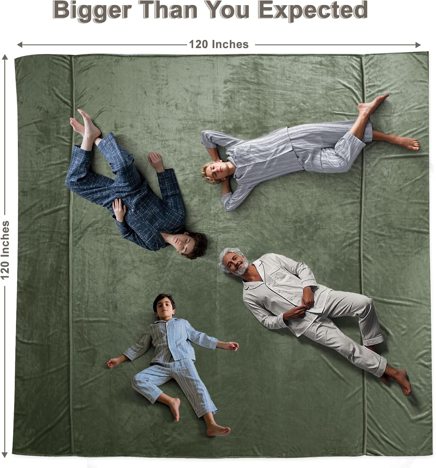 PHF Oversized King Fleece Blanket 120"x120", No Shed No Pilling Big Soft Blanket, Extra Large 10'x 10' Lightweight for Bed, Sofa Travel and Camping, Suitable for All Season, Olive Green